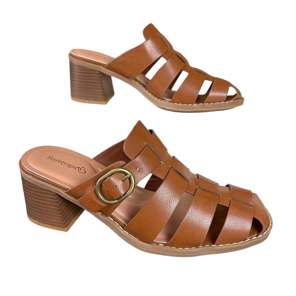 Baretraps Sandals Women Sze 7.5 M Brown Whitnie Faux Leather Comfort Block Heels